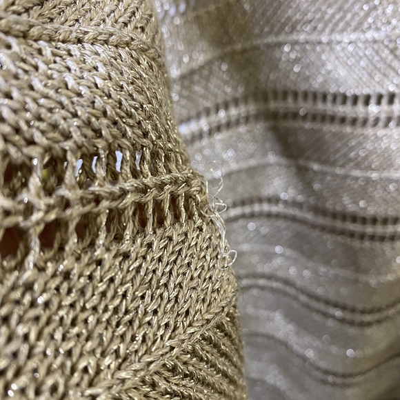 Talbots Medium Gold Metallic Tunic Crochet V-Neck Sweater - Picture 4 of 9
